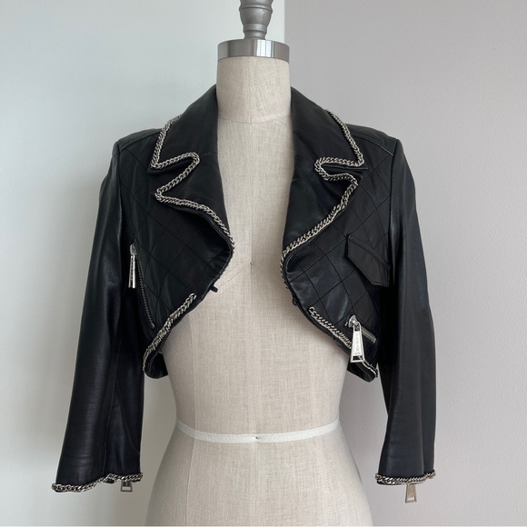 Philipp Plein cropped leather jacket black S